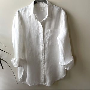 H+M White Linen Button Down Shirt
